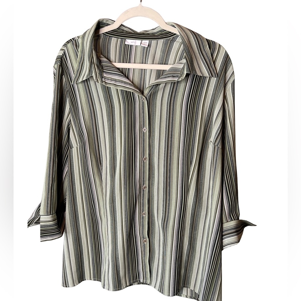 Apt. 9 Vertical Stripe Button-Down Shirt in Olive, Black and White